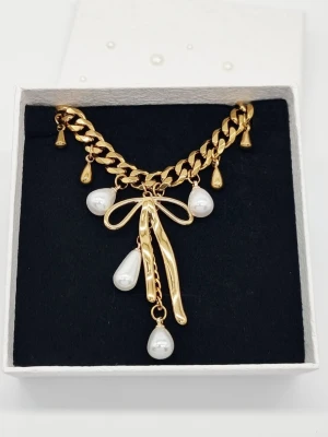 Handgjort halsband med pärlor  - Material-rostfritt stål, Kedjetjocklek-7, 2mm 