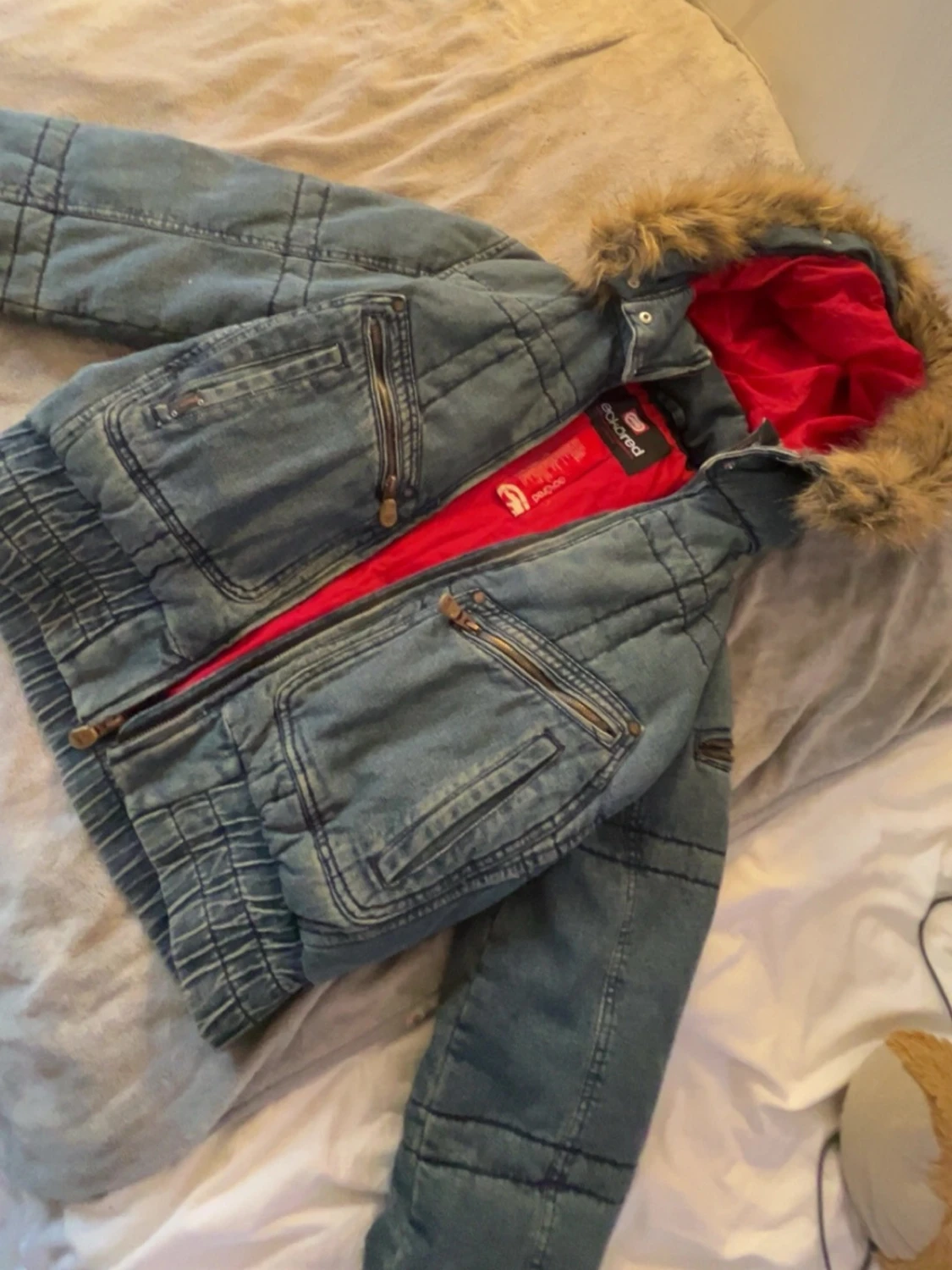 Ecko Red jeansjacka med fuskpäls - 1