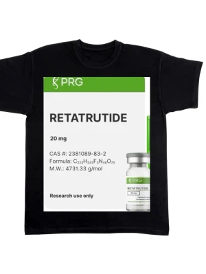 Retatrutide T-shirt 20mg -  En 20mg vial retatrutide. Följande ingår: 5 sprutor samt alkoholsvabb, även 15ml bac vid köp av 2 produkter på min sida.                         Observera, ingen T-shirt ingår🫣