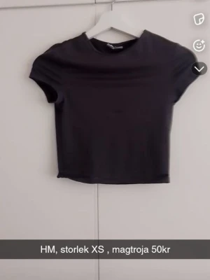 Svart croppad topp från H&M - En enkel svart croppad topp från H&M med rund halsringning och korta ärmar. Perfekt till höga jeans eller kjol. T-shirten har en tight passform och är tillverkad i mjukt bomullsmaterial.