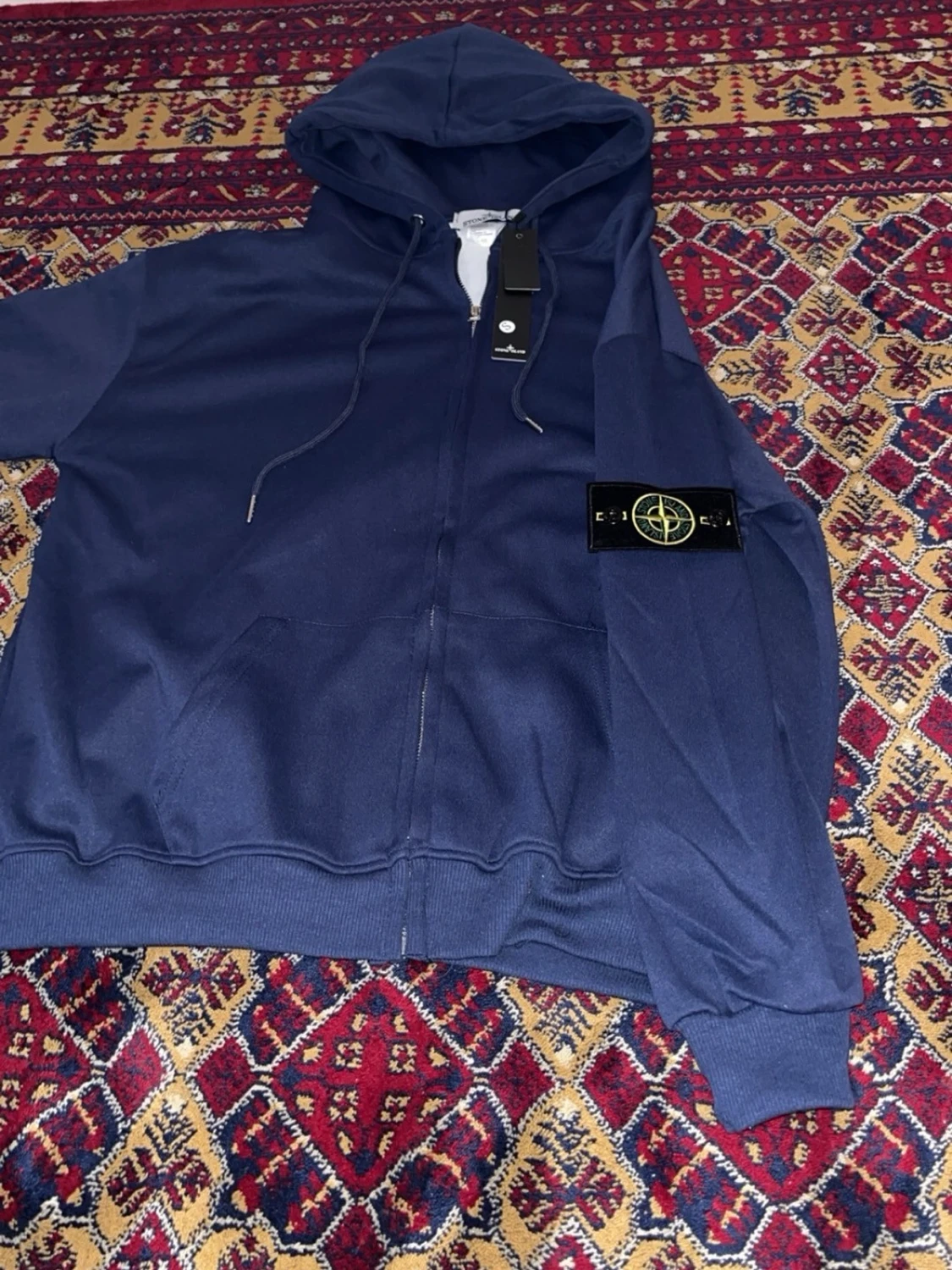 Mörkblå zip hoodie med huva - 2