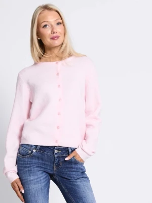 Ljusrosa kofta från 157 - Söt ljusrosa kofta från 157 med rund halsringning och knappar framtill. Koftan är stickad i ett mjukt material och har långa ärmar samt ribbade muddar vid ärmslut och nederkant. Perfekt för lager-på-lager-stil.