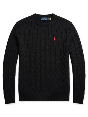 Svart kabelstickad tröja Polo Ralph Lauren - Svart kabelstickad tröja från Polo Ralph Lauren med rund halsringning och röd broderad logga på bröstet. Tröjan passar Storlek S-M