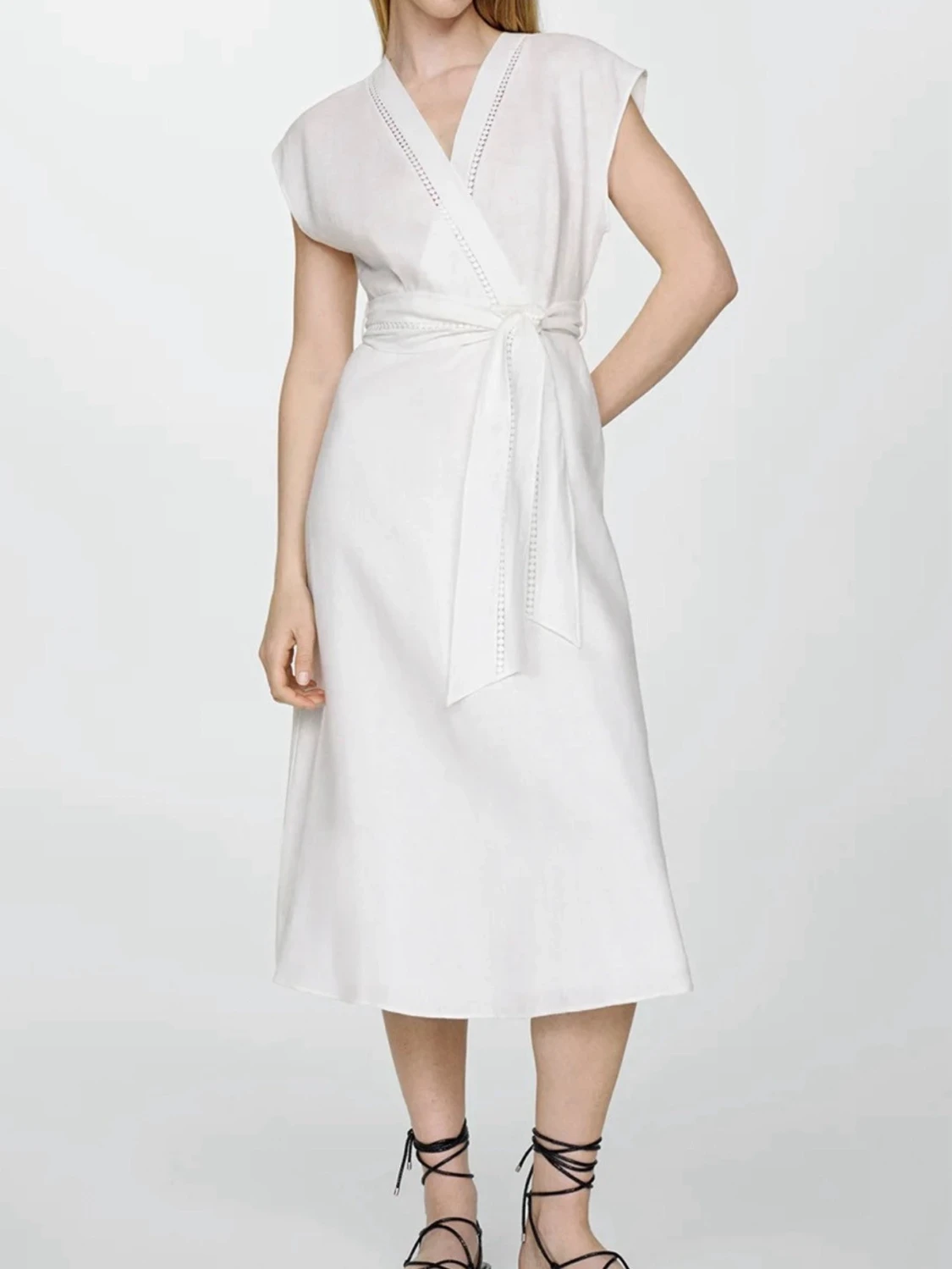 Mango linen wrap midi dress