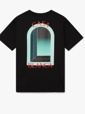 Svart t-shirt från Casablanca - Svart t-shirt från Casablanca med grafiskt tryck i turkos, grått och vitt på ryggen samt röd text 'CASA BLANCA'. Klassisk passform och rund hals. Perfekt för dig som gillar streetwear med unik design. Helt ny