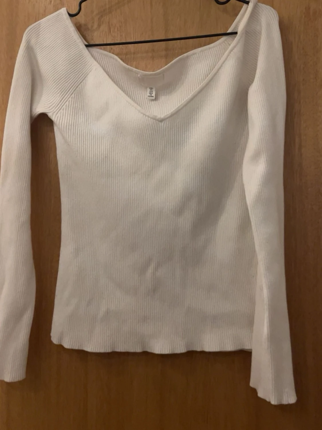 Vit ribbad långärmad topp H&M