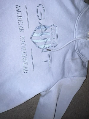 Ljusblå hoodie från GANT - Snygg ljusblå hoodie från GANT. Hoodien är inte använd så mycket men den har ett väldigt skönt material och skön att sporta i.