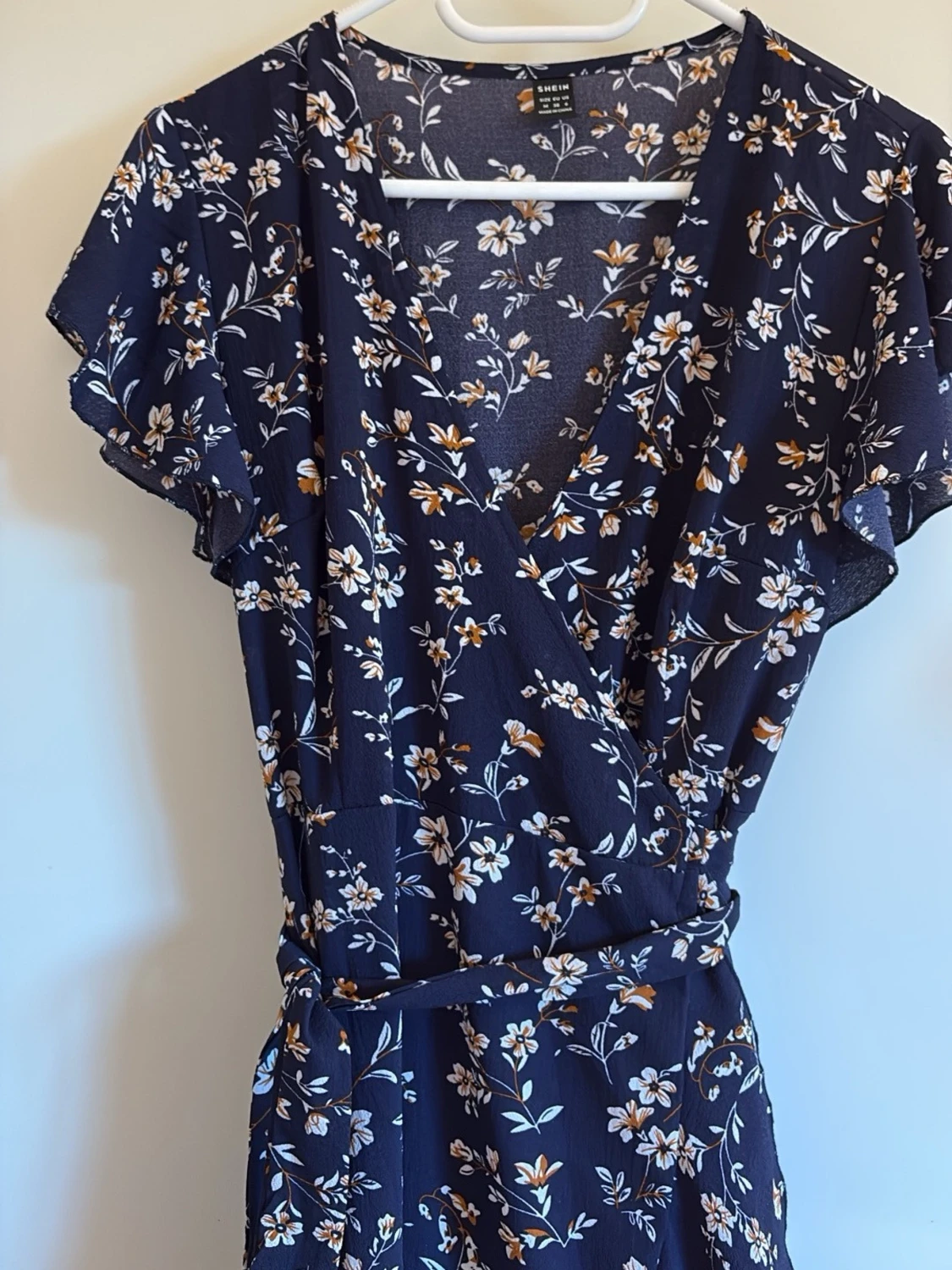 Marinblå blommig långklänning - 3