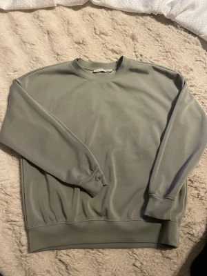 Grå/grön sweatshirt - Säljer en stilren grå sweatshirt storlek XS. Tröjan har rund halsringning, långa ärmar och ribbade muddar vid ärmslut och nederkant. Perfekt för en avslappnad och enkel look.