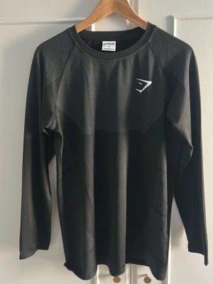 Svart Gymshark onyx - Jag säljer en snygg svart långärmad träningströja från Gymshark, modell onyx i helt nytt skick. Säljes då den är lite liten för mig. Originalpåse tillkommer.