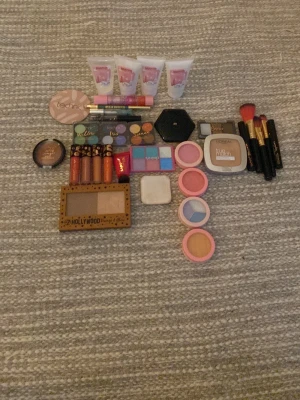 Stort sminkpaket med borstar & paletter - Säljer ett stort sminkpaket med flera ögonskuggspaletter, rouge, highlighter, puder, läpprodukter och sminkborstar. Flera färgglada nyanser och olika märken som Technic och L'Oréal. Inkluderar även tre tuber ansiktskräm och olika sminkverktyg. Perfekt för dig som vill testa nya looks . Säljer allt för 200 kr 🫰🏻