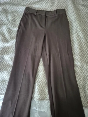 Bruna kostymbyxor - Snygga bruna kostymbyxor med raka ben och pressveck. Byxorna har hällor för skärp, sidofickor framtill.