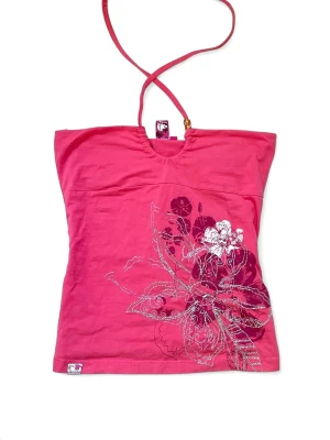 2000s rosa halterneck topp - Jättefin vintage halterneck topp med unika detaljer, perfekt nu för sommaren. Har även extra lager vid brösten med gummiband. Inga defekter, strl S💗 // längd 36cm