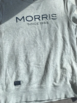 Grå sweatshirt från Morris - Snygg grå sweatshirt från Morris med trycket 'MORRIS SINCE 1968' på bröstet i storlek S. Tröjan har inga stora tecken på användning är i ett bra skick. Hör gärna av er vid funderingar och vid en snabb affär kan priset justeras😃
