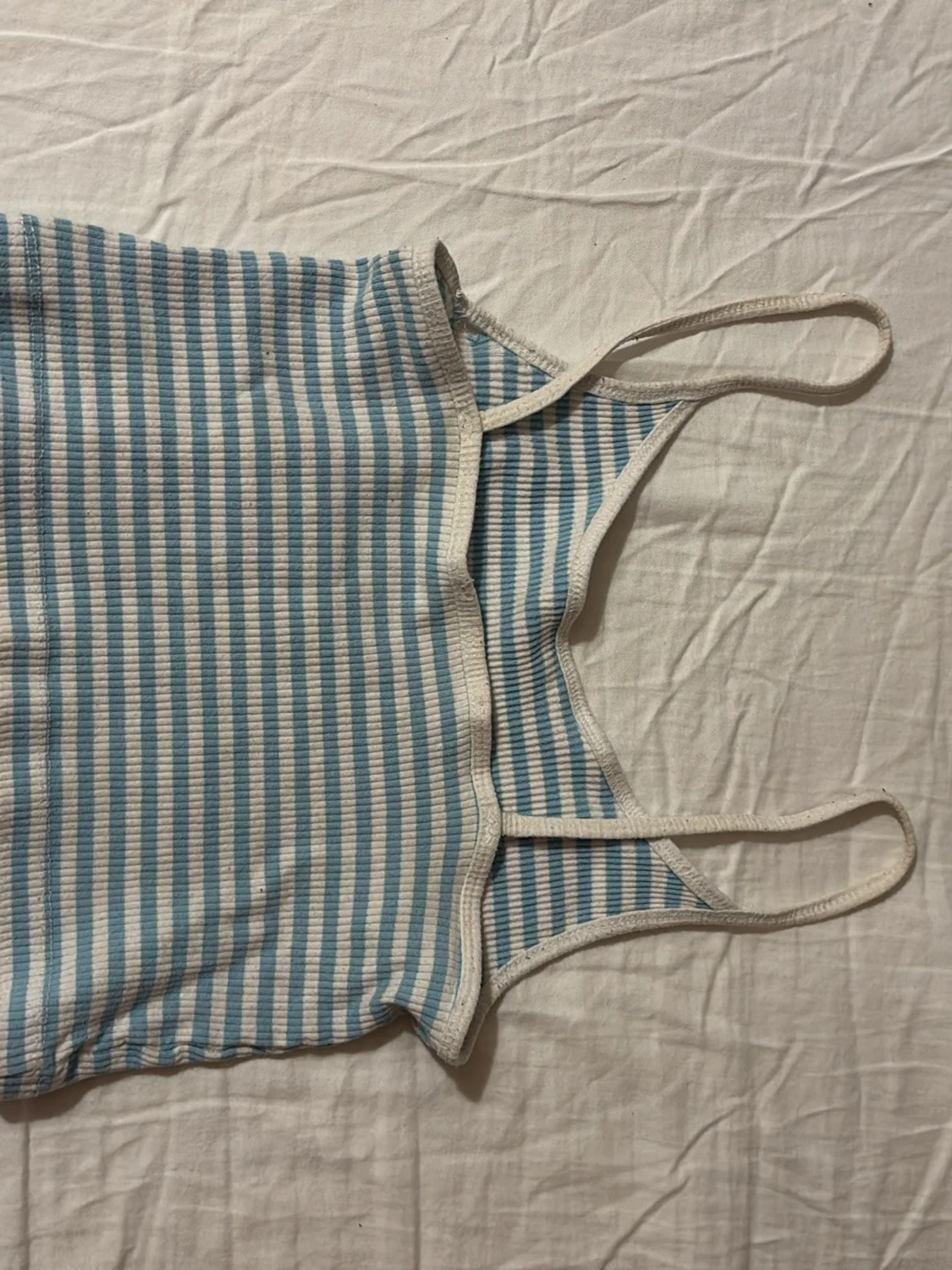 Blåvit ribbad cropped linne - 1