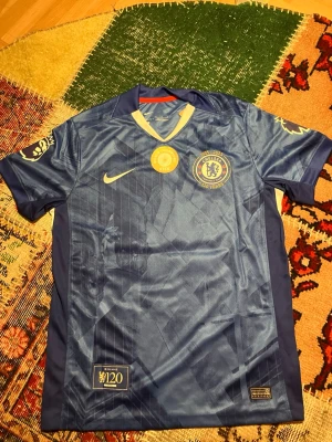 Chelsea matchtröja Palmer #10 Nike - Snygg blå Chelsea matchtröja med Palmer och nummer 10 på ryggen. Tröjan har gulddetaljer, klubbmärke och Nike-logga på bröstet samt specialmärke för 120-årsjubileum. Tillverkad i lätt och ventilerande material, perfekt för fotboll eller träning.