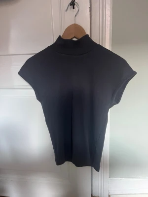 Grå ribbad t-shirt från ZARA - Säljer en grå ribbad t-shirt från ZARA med hög krage och korta ärmar. T-shirten har en clean och stilren look som passar perfekt till jeans eller kjol. Materialet är mjukt och stretchigt för extra komfort.