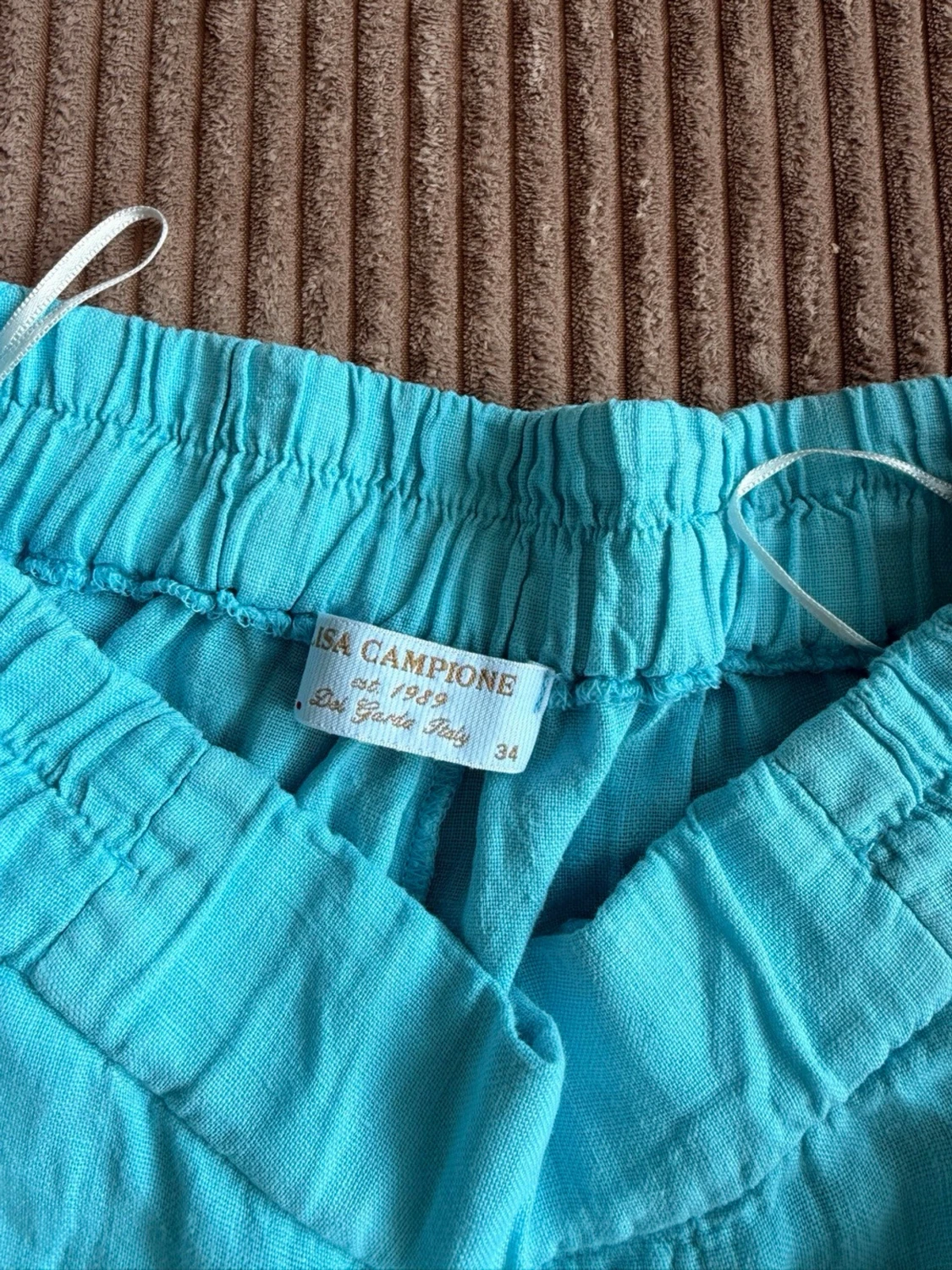 Vintage linen pants in turquoise color - 3