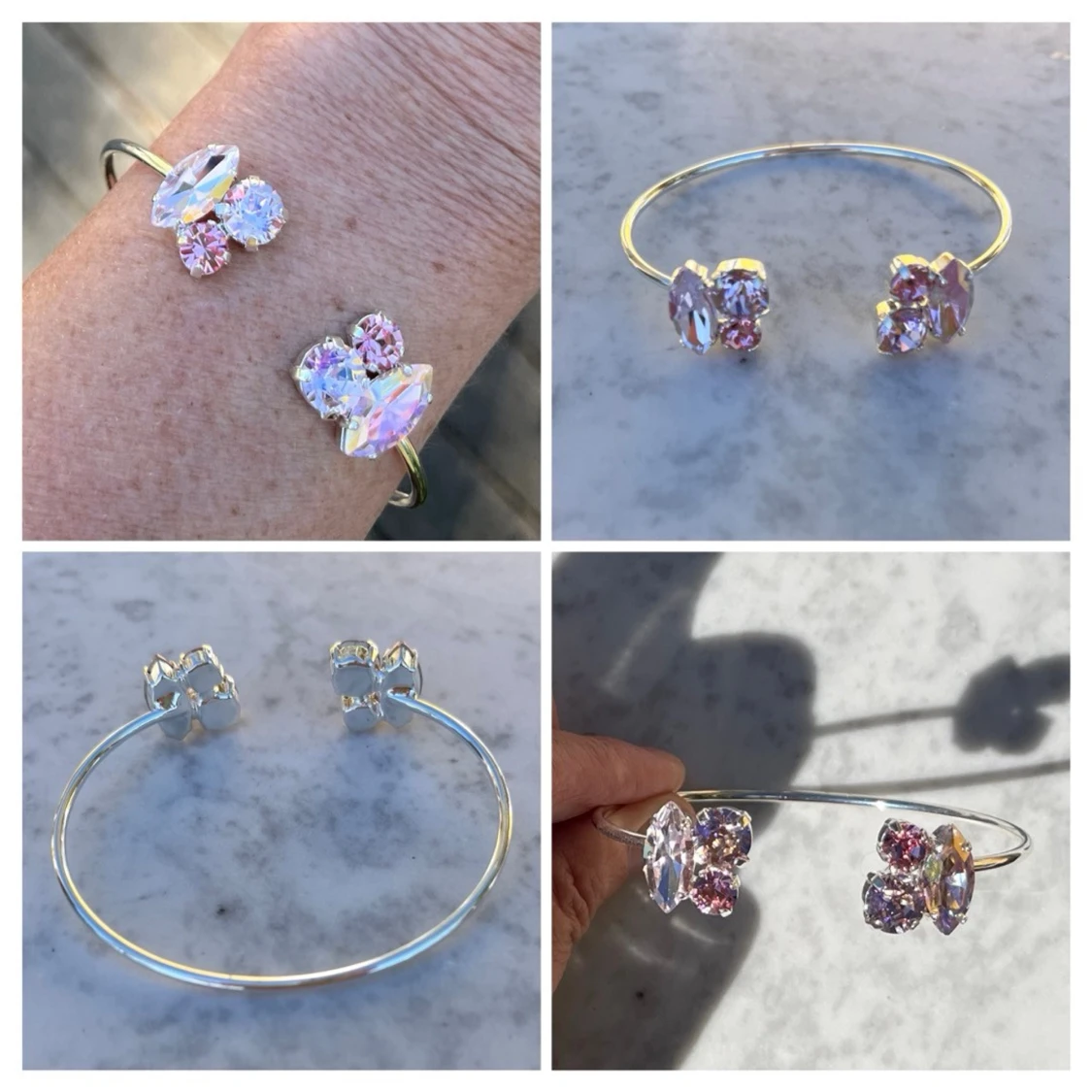 Armband, Bangle mixed sized silverpläterad  kristaller.  - 6