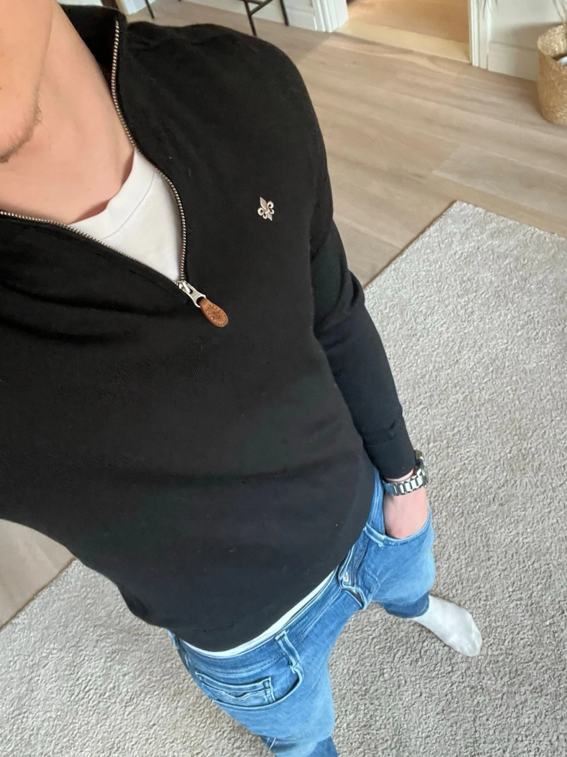 Svart Morris stickad tröja med halvzip - 3