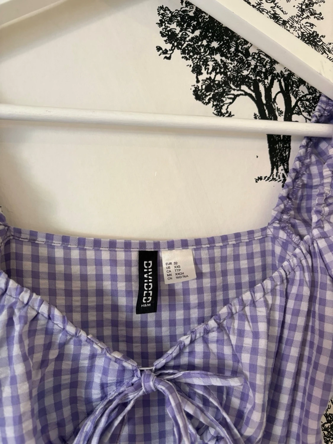 Lila rutig kortklänning med puffärm - 3