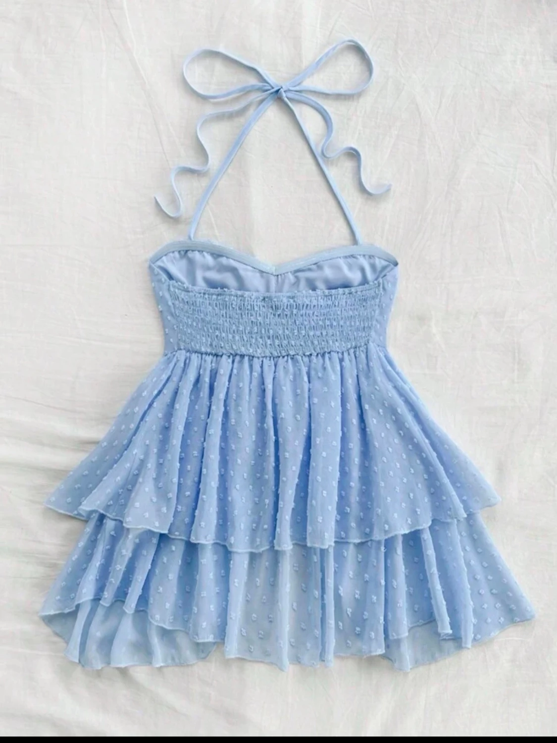 Ljusblå prickig volangtop - 1