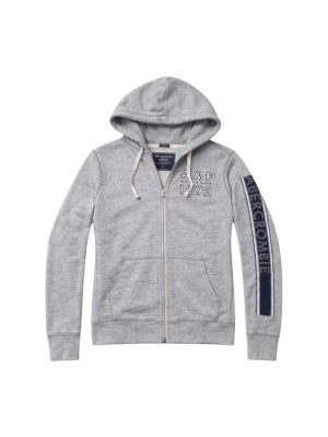 Grå zip hoodie från Abercrombie & Fitch - Snygg gråmelerad hoodie med dragkedja från Abercrombie & Fitch. Stor logga på ena ärmen och tryck med 'A&F 1892' på bröstet. Skick 9/10, inga hål eller defekter.