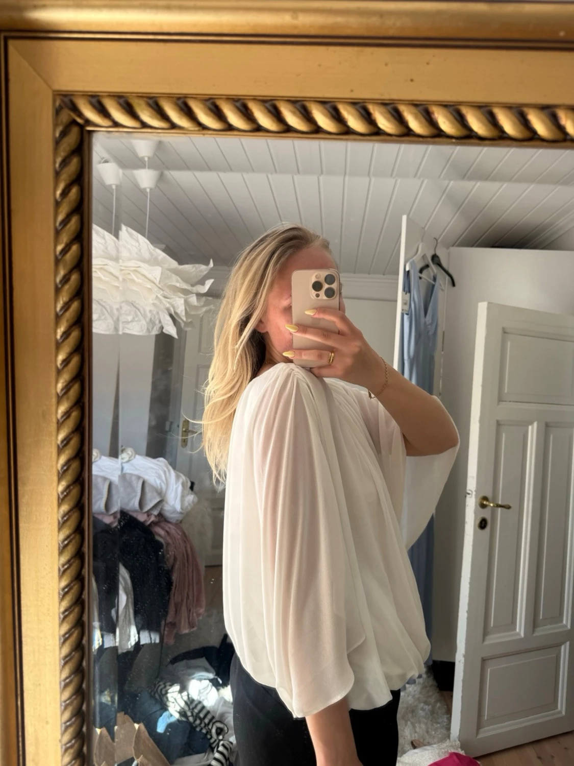 Vit vid blus med trekvartsärm - 2