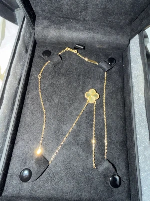 Kejsar fyrklöver halsband - Säljer denna kejsar fyrklöver halsband, guld, med box och torkduken, den är använd. 