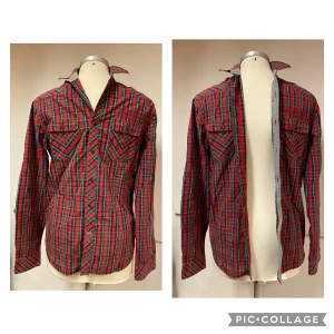 Rutig skjorta Marvin storlek M - Klassiskt mönstrad rödrutig skjorta, slim fit, storlek M Mått: ärmhål - ärmhål ca 52x2 cm,  Längd mitt bak: 75 cm, Krage: 38 cm Sparsamt använd, något tvåttblekt, felfritt fint skick i övrigt  