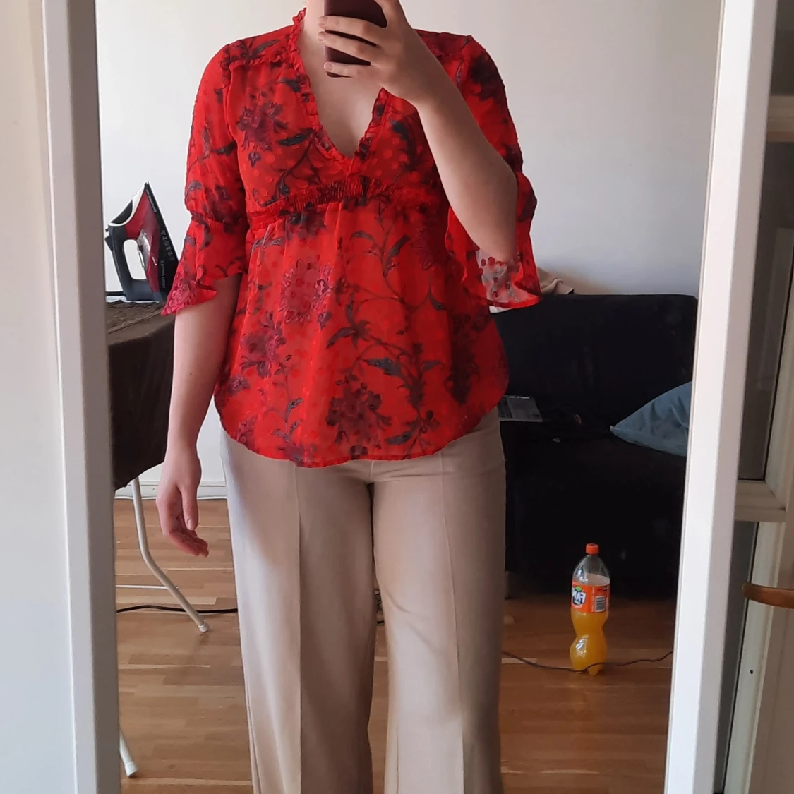 Bright red dotted sheer blouse - S - ONLY