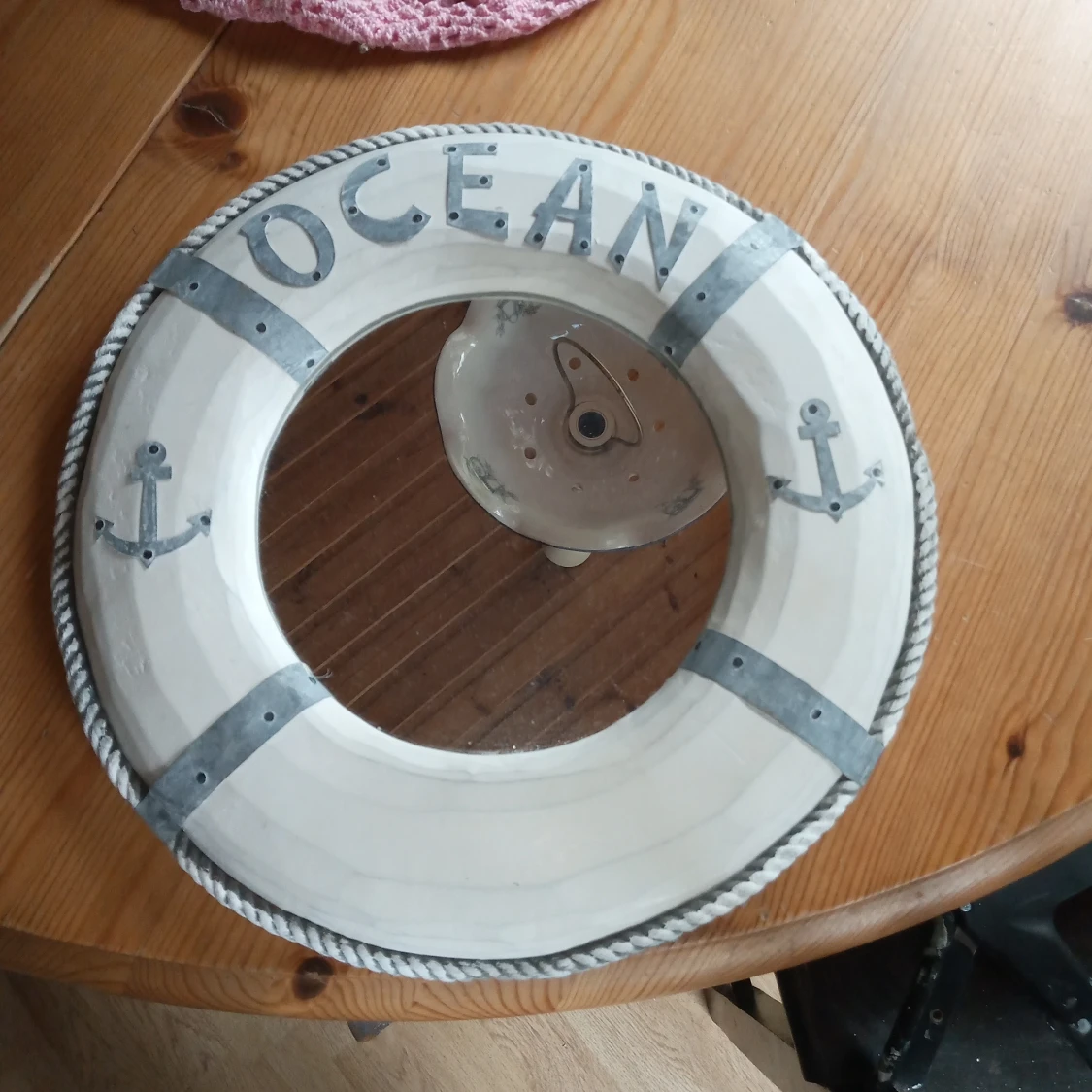 Rund spegel Ocean med träram. - 90