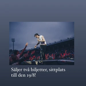 Två Hellström biljetter 19/8!! - Säljer två sittplatsbiljetter till konstert Håkan Hemmström den 19 augusti 2022. Ordinarie pris 690kr. 