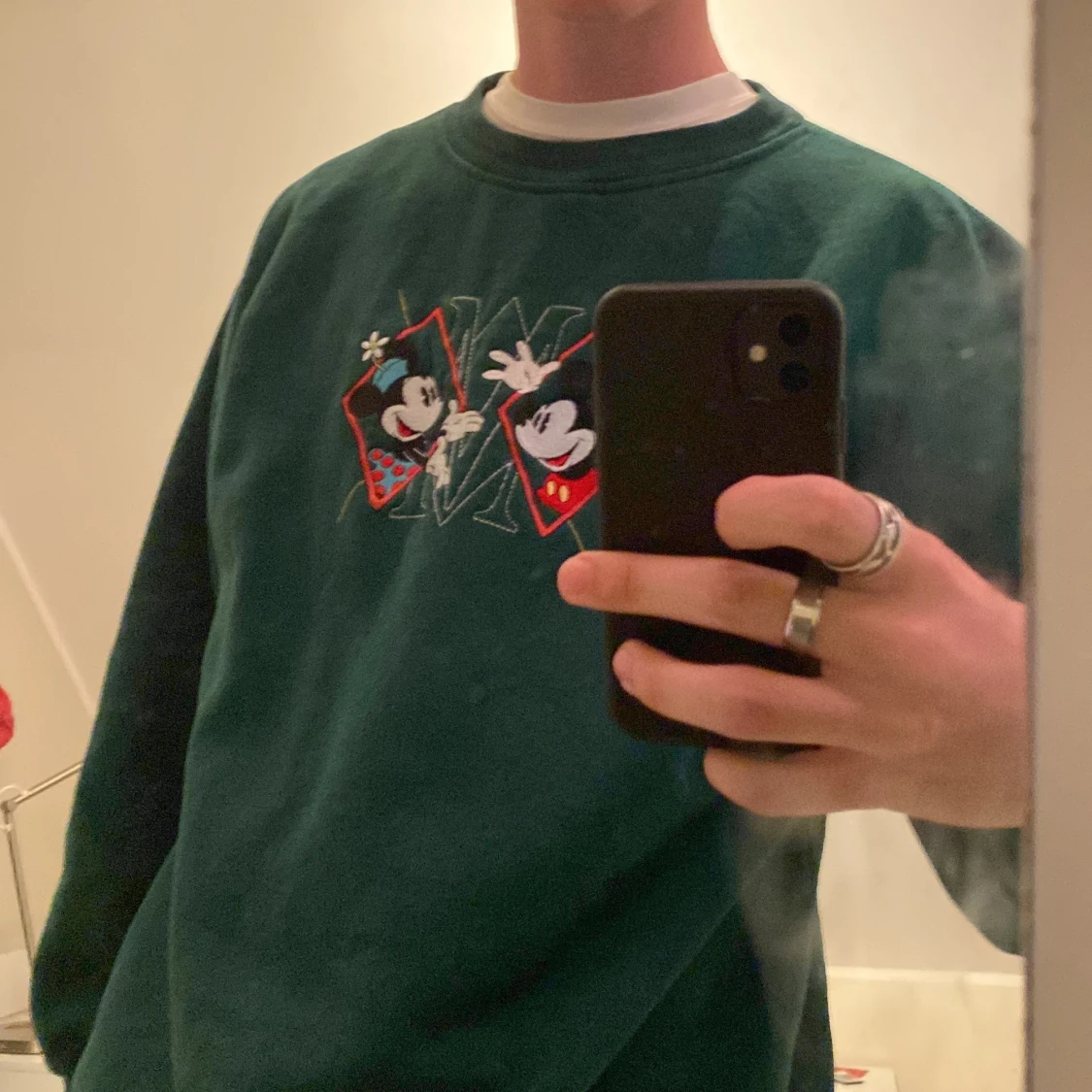 Mörkgrön Disney Musse crewneck  - 90