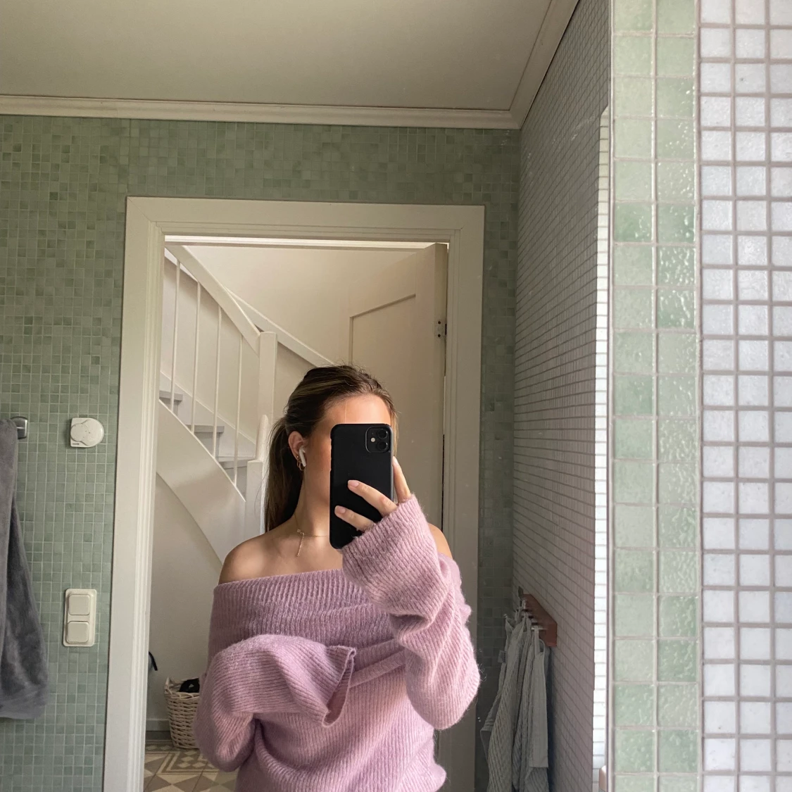 Lilarosa stickad tröja - 91