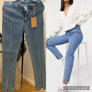 Blå skinny jeans - Ljusblå skinnyjeans med slid öppning framme