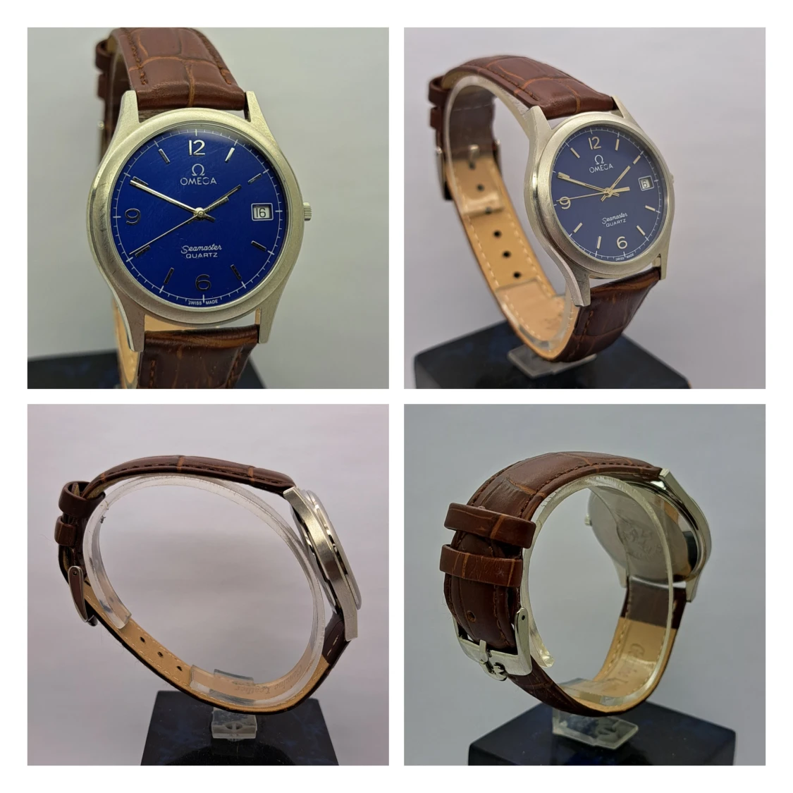 Rare Omega Seamaster Blue Dial Steel Mens Swiss Quartz Watch