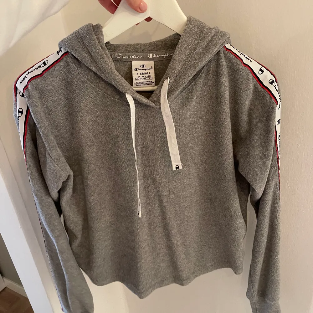 Hoodie från Champion i storlek XS, använd fåtal gånger. Supersnygg under en väst! Fint skick, säljs pågrund av garderobsrensning.  Nypris ca 600kr. Hoodies.