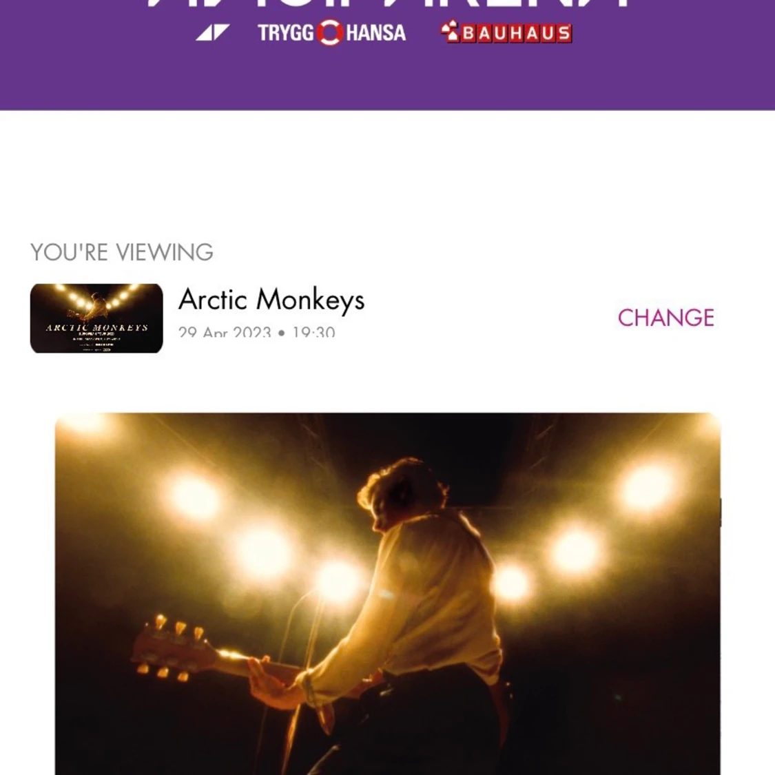 en arctic monkeys konsertbiljett sektion A19