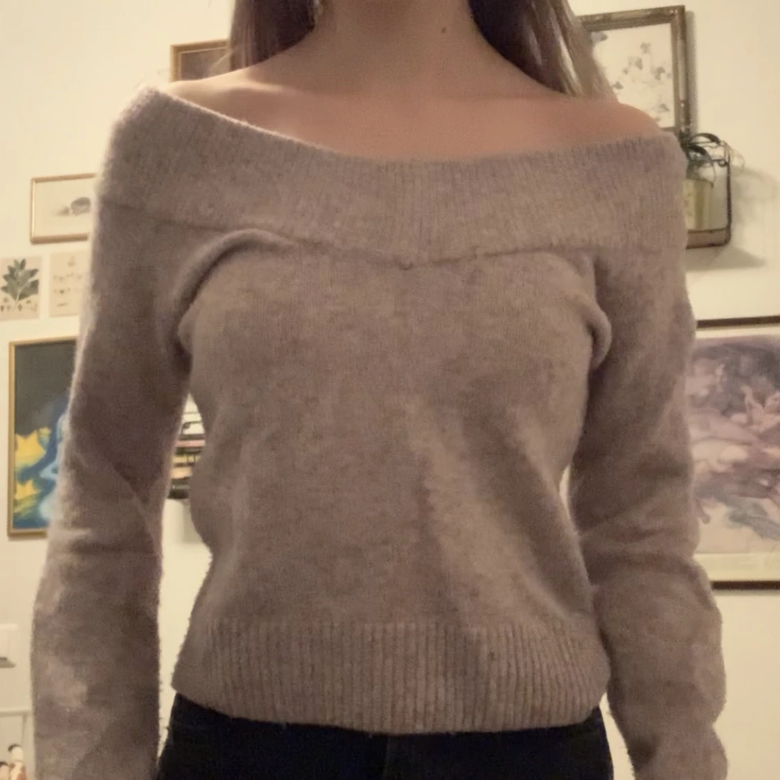 Stickad off shoulder tröja - 90