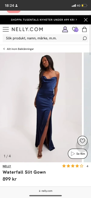 Balklänning  - Säljer min jättefina marinblåa klänning i satin. Använd endast engång på ett bröllop