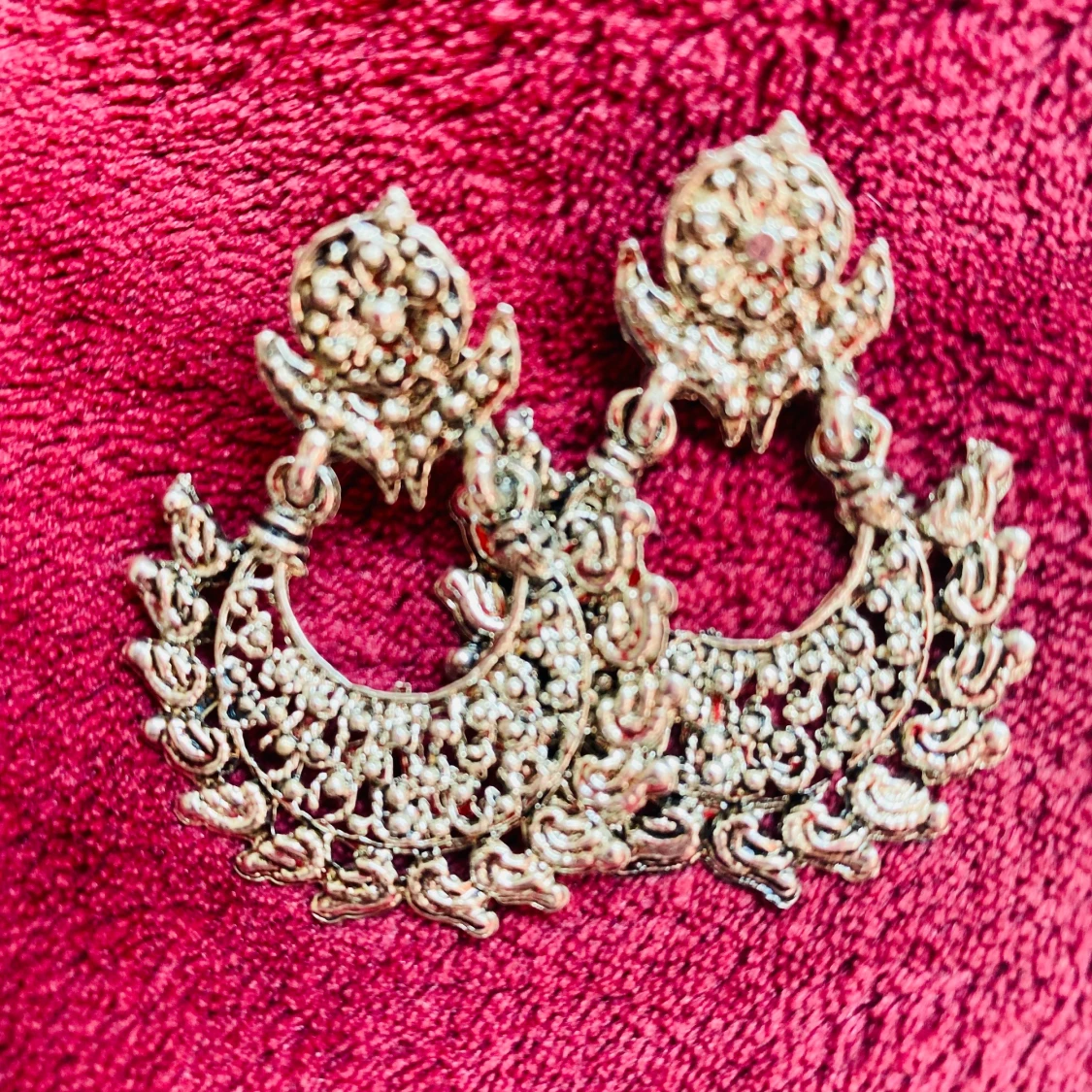 Silver colored stainless steel earrings from India 