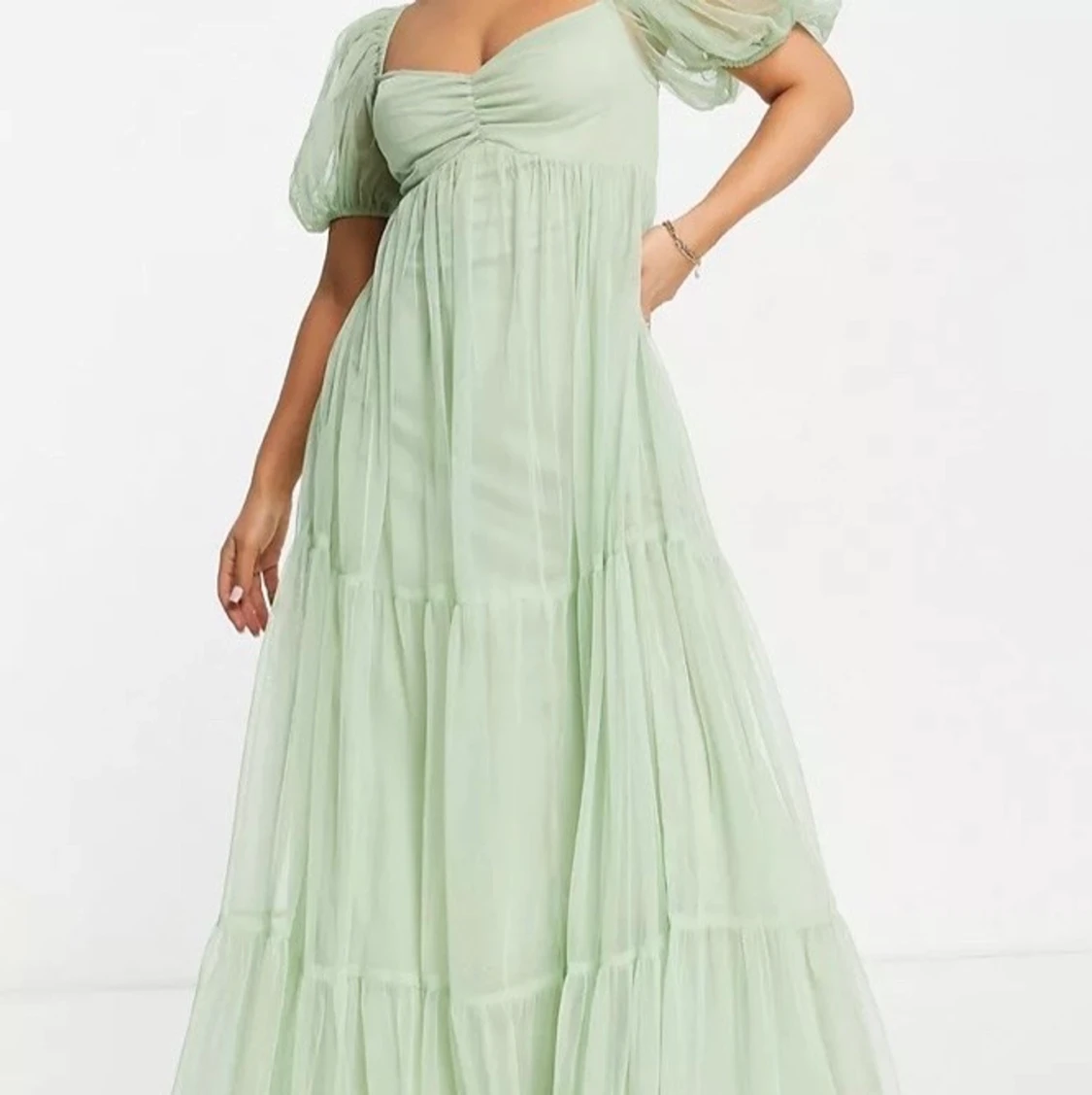 Lace & beads grön balklänning