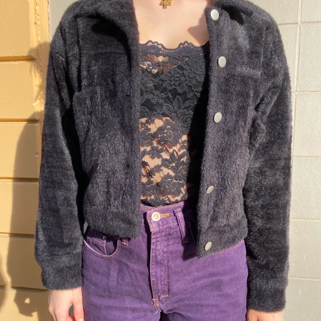 Svart fluffig jacka - 90