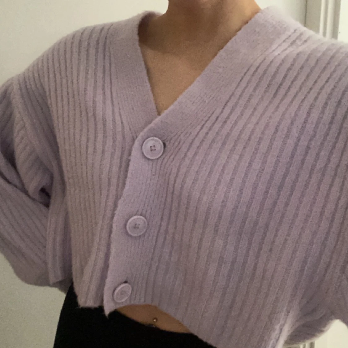 Söt ljuslila stickad Kofta/tröja    - 90
