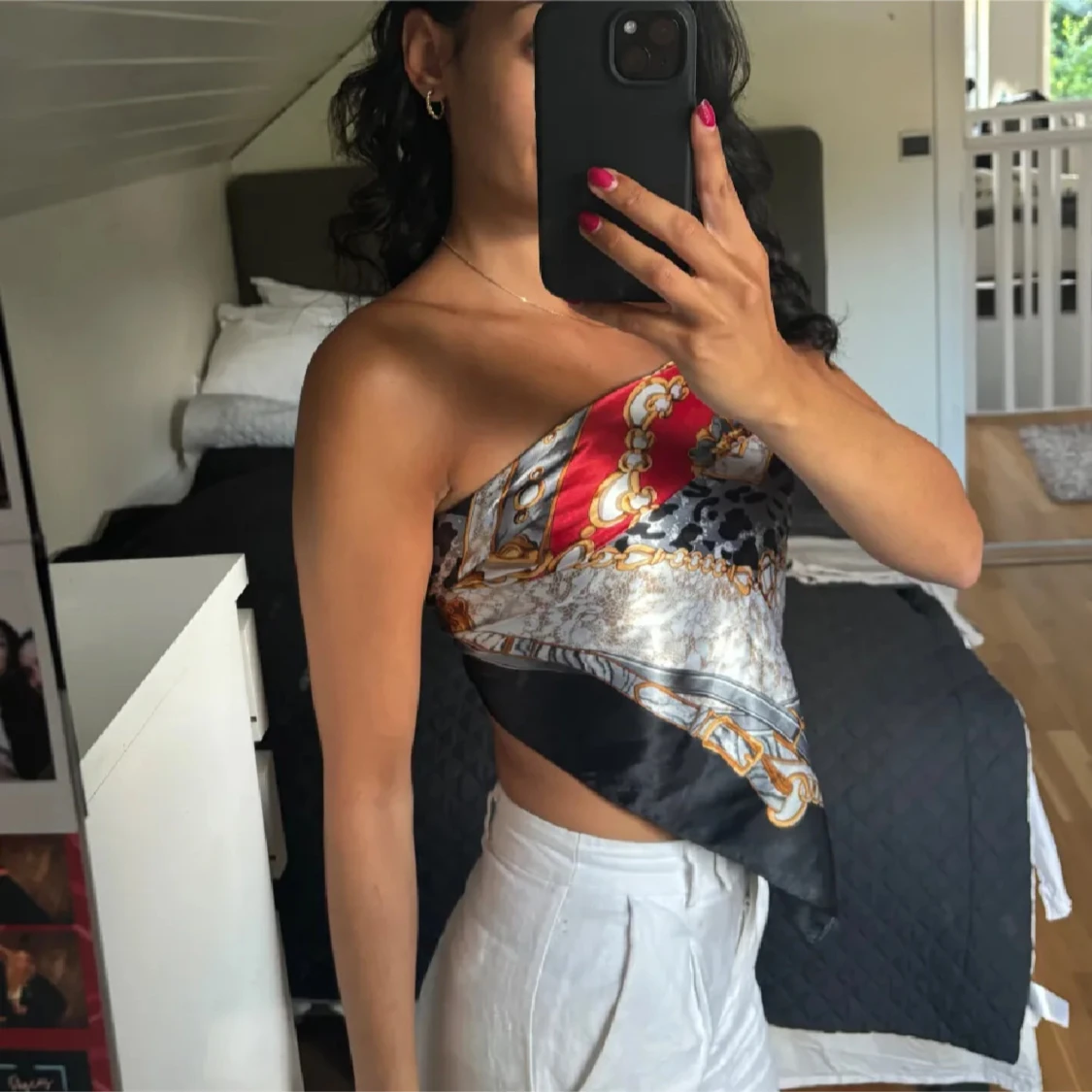 Mönstrad axelbandslös topp - 90