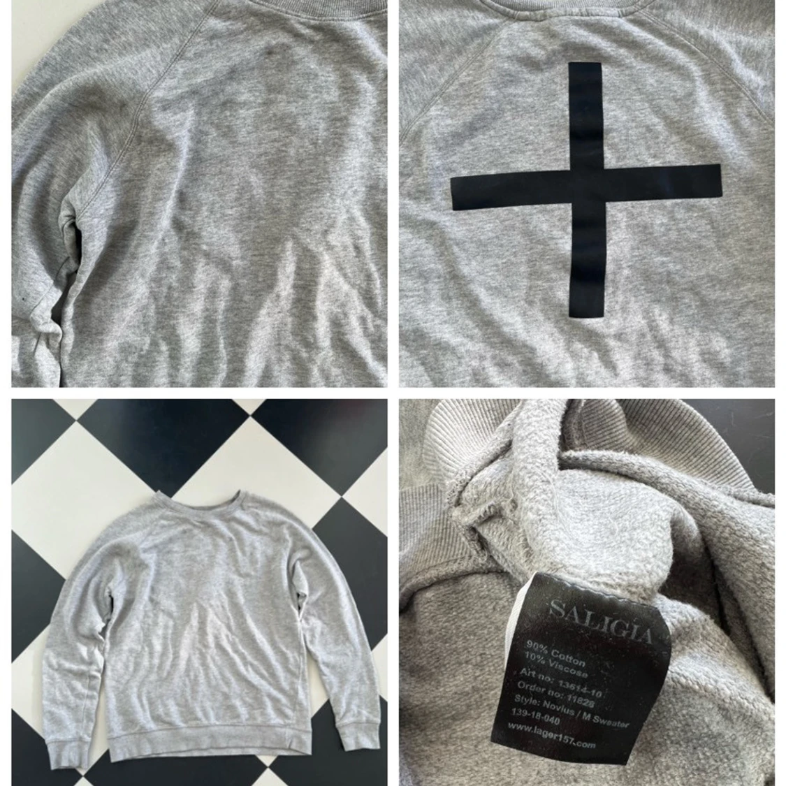 Grå sweatshirt med svart kors - 91