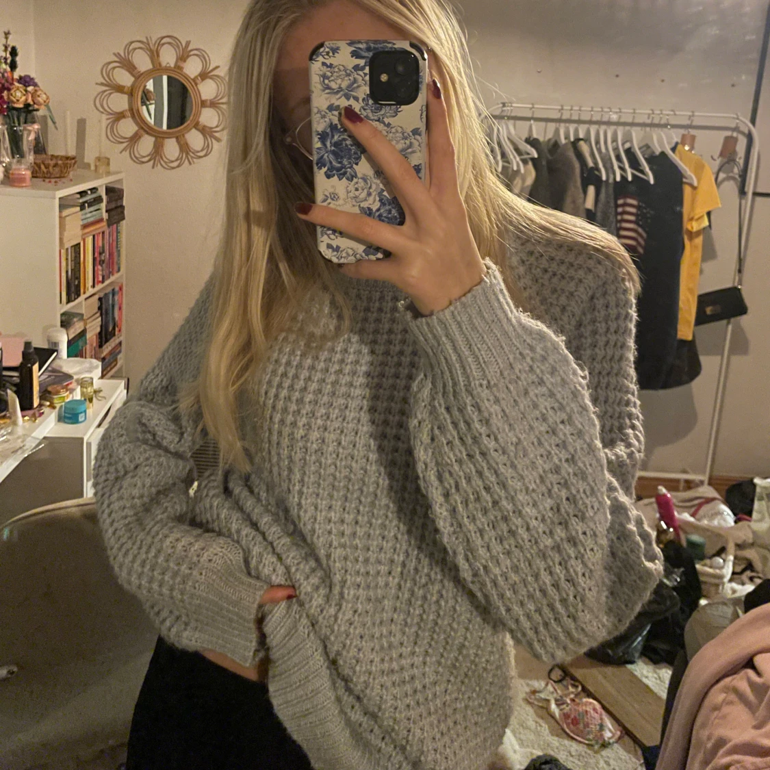 blå stickad tröja - 90