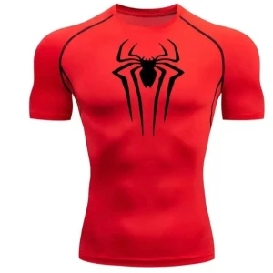 Unika träningskläder i fint skick  - Snygga och funktionella träningströjor i allt från svart och rött färg med spindelmotiv. Perfekt för träning med sin tighta passform och korta samt långa ärmar. Materialet är syntetiskt och andas bra. 200kr st eller paketpris vid köp av flera.