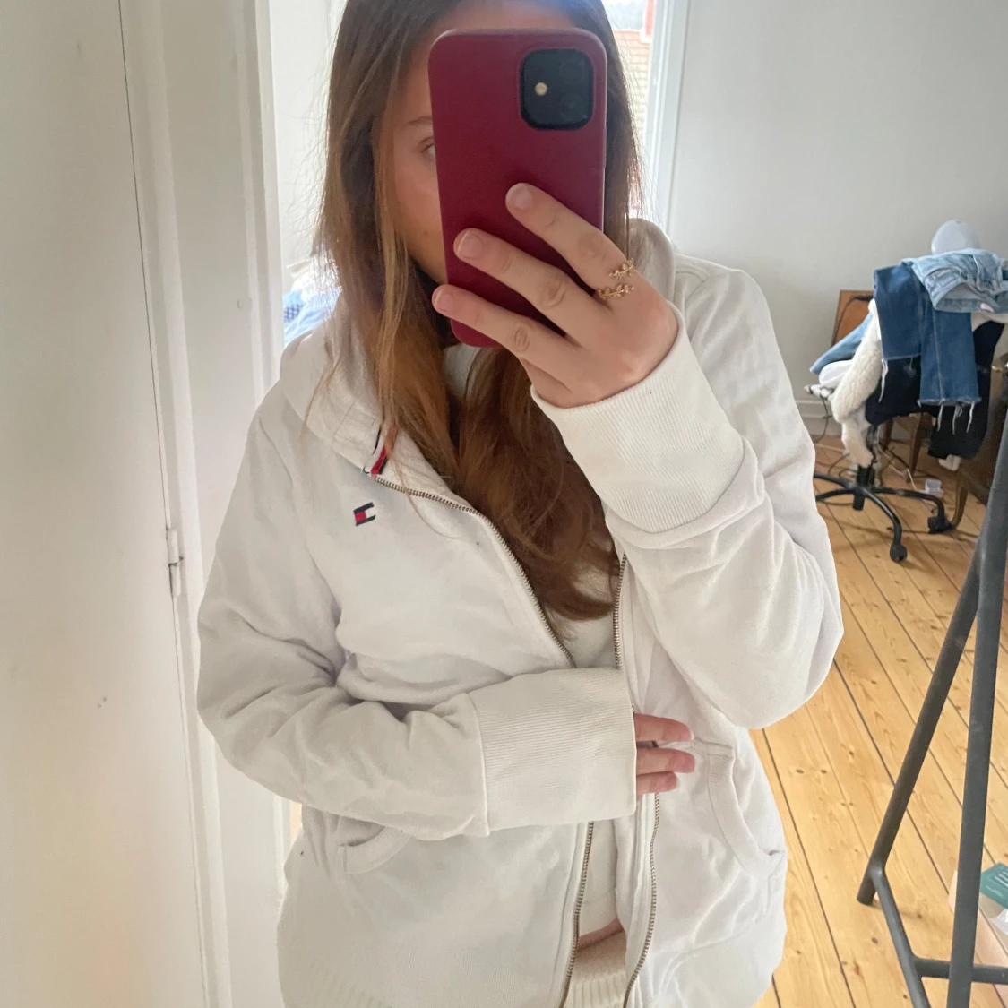 Vit snygg hoodie  - 91